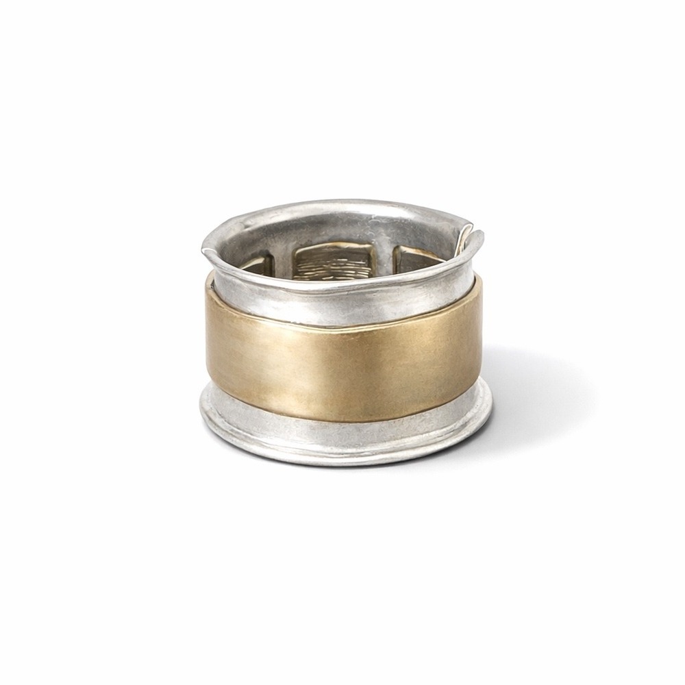 Chico's Mixed Metal Cuff Bracelet Silver Gold Tone Hinged Statement Wide‎